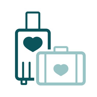 Suitcase and honeymoon on vacation wedding isolated icon. Vector illustration, romance elements. Sticker, patch, badge, card for marriage, valentine
