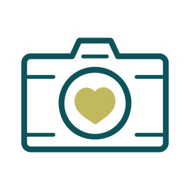 Wedding party camera with love lens isolated icon. Vector illustration, romance elements. Sticker, patch, badge, card for marriage, valentine