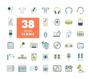 Çoklu ortam aygıtları ve izole simgeler belirlendi. Müzik ve ses web sitesi için grafik sembolü ve uygulama tasarımı, logo, uygulama, UI