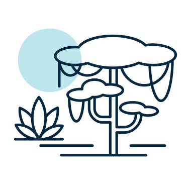 Liana ve ağaç ikonuyla orman sahnesi. Doğa işareti. Seyahat ve turizm web sitesi ve uygulama tasarımı, logo, uygulama, UI için grafik sembolü