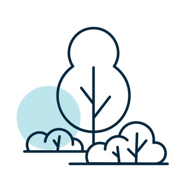 Yaprak döken ağaçlar ve çalılar, çalılar, koru, orman vektör ikonu. Doğa işareti. Seyahat ve turizm web sitesi ve uygulama tasarımı, logo, uygulama, UI için grafik sembolü