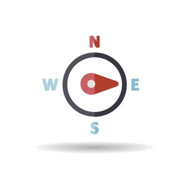 Pusula rüzgar gül vektör simgesi. Doğu yönünde. Meteoroloji işareti. Seyahat, turizm ve hava durumu web sitesi ve tasarım, logo, uygulama, UI için grafik sembolü