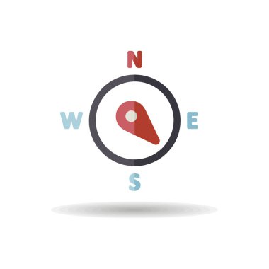 Pusula rüzgar gül vektör simgesi. Güneydoğuya doğru. Meteoroloji işareti. Seyahat, turizm ve hava durumu web sitesi ve tasarım, logo, uygulama, UI için grafik sembolü