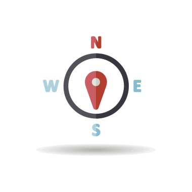 Pusula rüzgar gül vektör simgesi. Güneye doğru. Meteoroloji işareti. Seyahat, turizm ve hava durumu web sitesi ve tasarım, logo, uygulama, UI için grafik sembolü