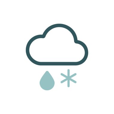 Kar ve yağmur vektör ikonlu bulut. Meteoroloji işareti. Seyahat, turizm ve hava durumu web sitesi ve uygulama tasarımı, logo, uygulama, UI için grafik sembolü