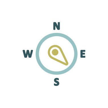 Pusula rüzgar gül vektör simgesi. Güneydoğuya doğru. Meteoroloji işareti. Seyahat, turizm ve hava durumu web sitesi ve tasarım, logo, uygulama, UI için grafik sembolü