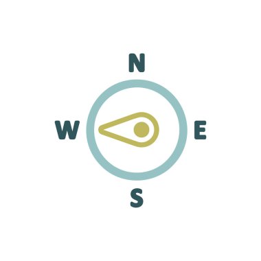 Pusula rüzgar gül vektör simgesi. Batıya doğru. Meteoroloji işareti. Seyahat, turizm ve hava durumu web sitesi ve tasarım, logo, uygulama, UI için grafik sembolü