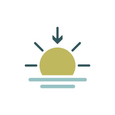 Gün batımı vektör simgesi. Meteoroloji işareti. Seyahat, turizm ve hava durumu web sitesi ve uygulama tasarımı, logo, uygulama, UI için grafik sembolü
