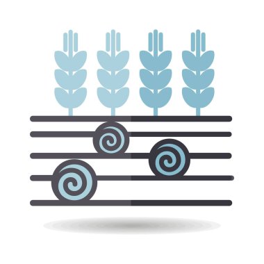 Buğday Kulağı, Arpa ya da Çavdar tarlasında saman balyaları ikonu. Tarım işareti. Web sitenizin tasarımı için grafik sembolü, logo, uygulama, UI. Vektör illüstrasyonu, EPS10.