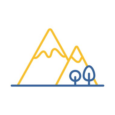 Dağ vektör ikonunun eteğindeki ağaç. Doğa işareti. Seyahat ve turizm web sitesi ve uygulama tasarımı, logo, uygulama, UI için grafik sembolü