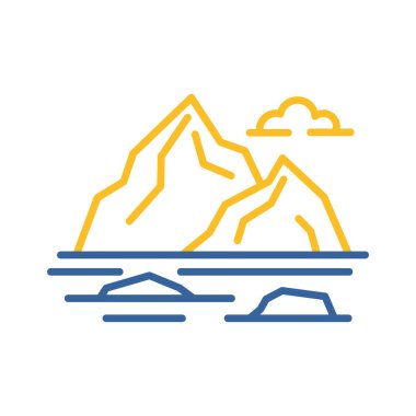 Okyanustaki kayalık adaları ya da deniz vektör ikonu. Doğa işareti. Seyahat ve turizm web sitesi ve uygulama tasarımı, logo, uygulama, UI için grafik sembolü