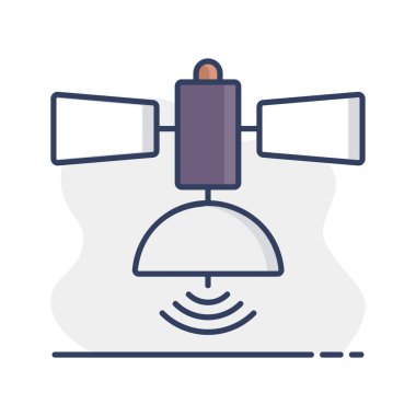 Uydu vektör simgesi izole edildi. Navigasyon işareti. Seyahat ve turizm web sitesi ve uygulama tasarımı, logo, uygulama, UI için grafik sembolü