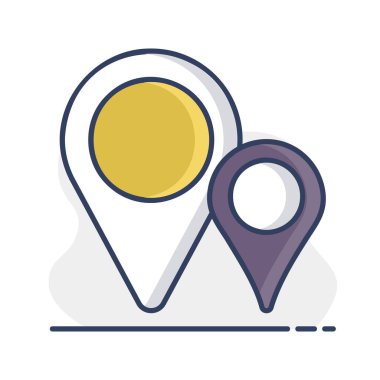İki iğne haritası simgesi. Harita işaretleyici. Harita işaretleyicileri. GPS konum sembolü. Navigasyon işareti. Seyahat ve turizm web sitesi ve uygulamalar için grafik sembolü, logo, uygulama, UI