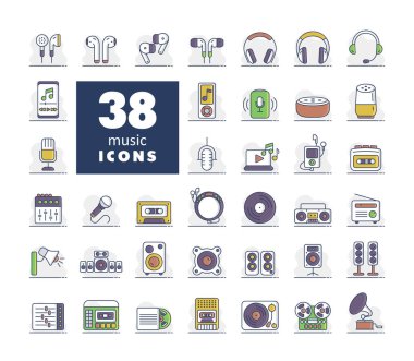 Çoklu ortam aygıtları ve izole simgeler belirlendi. Müzik ve ses web sitesi için grafik sembolü ve uygulama tasarımı, logo, uygulama, UI