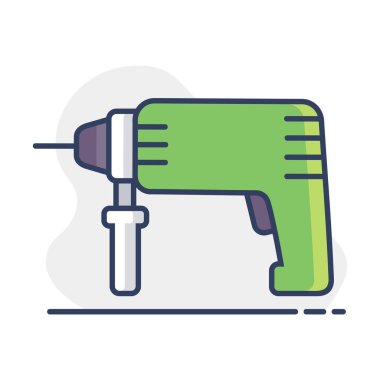 Elektrikli çekiç matkabı vektör düz simgesi. Sıkıcı ahşap ve metal ve tornavida işlevleri için ev aletleri. Perforatör vektör illüstrasyonu