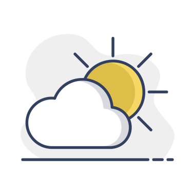 Güneş ve bulut vektör simgesi. Meteoroloji işareti. Seyahat, turizm ve hava durumu web sitesi ve uygulama tasarımı, logo, uygulama, UI için grafik sembolü