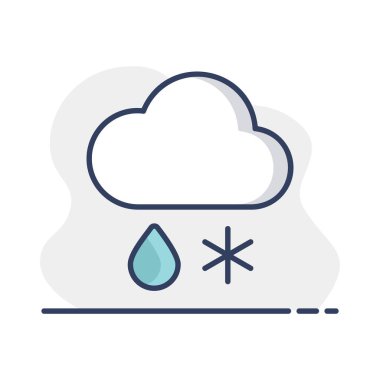 Kar ve yağmur vektör ikonlu bulut. Meteoroloji işareti. Seyahat, turizm ve hava durumu web sitesi ve uygulama tasarımı, logo, uygulama, UI için grafik sembolü