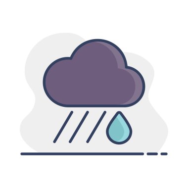 Yağmur damlası vektör ikonlu yağmur bulutu. Meteoroloji işareti. Seyahat, turizm ve hava durumu web sitesi ve uygulama tasarımı, logo, uygulama, UI için grafik sembolü