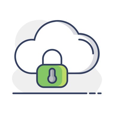 Bulut güvenlik vektör simgesi. Kilit sembollü veri bulutu. Güvenlik işareti. Web sitenizin tasarımı için grafik sembolü, logo, uygulama, UI