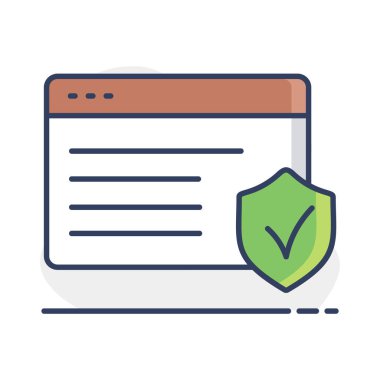 İnternet güvenlik vektör simgesi. Koruyucu kalkanlı web sayfası. Güvenlik işareti. Web sitenizin tasarımı için grafik sembolü, logo, uygulama, UI