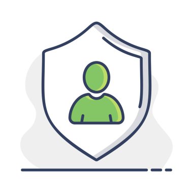 Gizlilik vektör simgesi. Siluet sembollü kalkan. Kişisel koruma işareti. Kimlik doğrulama güvenlik simgesi. Web sitenizin tasarımı için grafik sembolü, logo, uygulama, UI