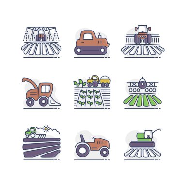 Çiftlik alanı ikonu. Tarım taşıma işareti. Web sitenizin tasarımı için grafik sembolü, logo, uygulama, UI. Vektör illüstrasyonu, EPS10