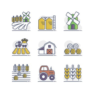 Farm Field isolated icon set. Agriculture sign. Graph symbol for your web site design, logo, app, UI. Vector illustration, EPS10