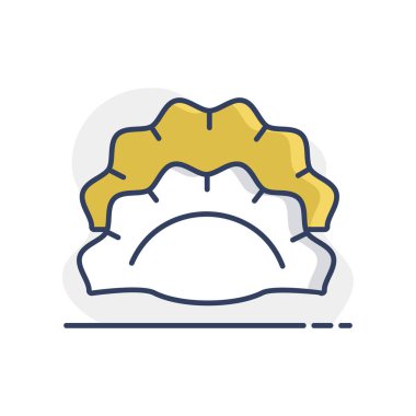 İki hamur köftesi, çerez ya da jiaozi vektör ikonu. Fast food burcu. Yemek pişirme web sitesi ve uygulama tasarımı, logo, uygulama, UI için grafik sembolü