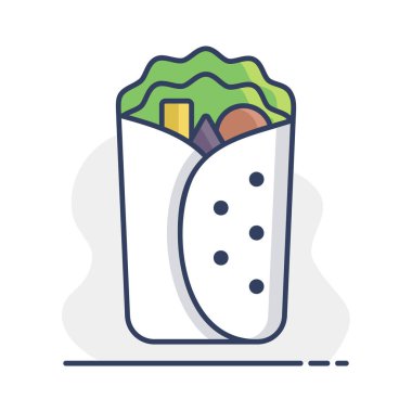 Burrito vektör simgesi. Fast food burcu. Yemek pişirme web sitesi ve uygulama tasarımı, logo, uygulama, UI için grafik sembolü