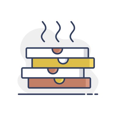 Pizza için dört kutu vektör ikonu. Teslimat tabelası. Yemek pişirme web sitesi ve uygulama tasarımı, logo, uygulama, UI için grafik sembolü