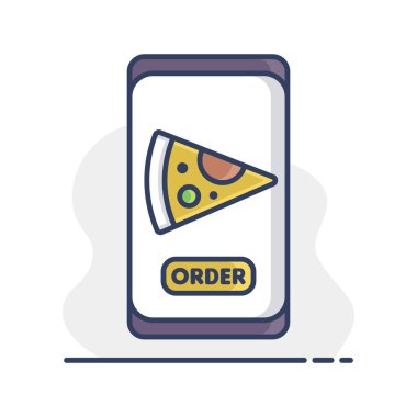 Fast food servis vektörü ikonu izole etti. Pizza dilimi işareti. Mobil uygulama siparişi çevrimiçi yiyecek web sitesi.