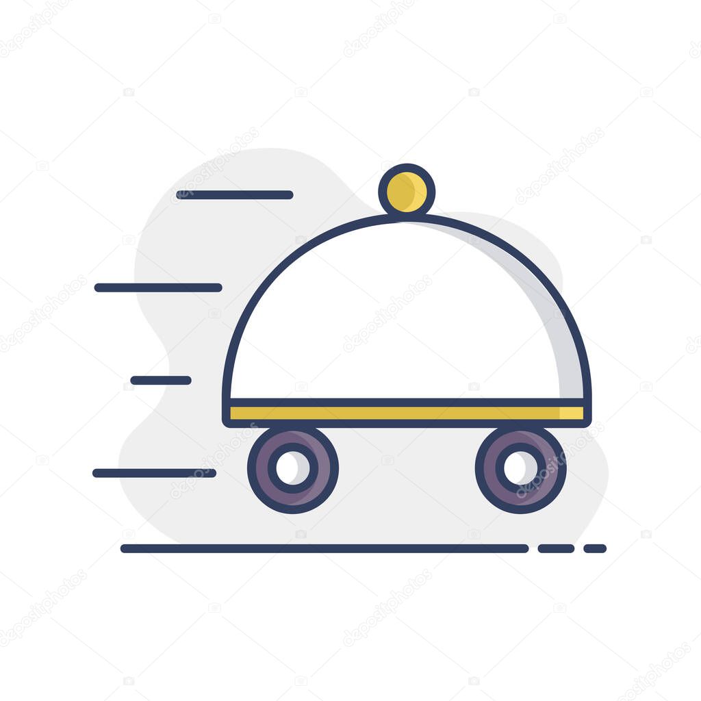 Food delivery with dish vector isolated icon. Delivery sign. Graph symbol for cooking web site and apps design, logo, app, UI