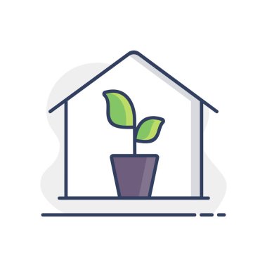 Vektör ikonu içinde fideleri olan bir sera. Tarım, bahçe ve bitkiler için grafik sembolü Web sitesi ve uygulama tasarımı, logo, uygulama, UI