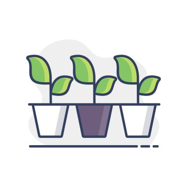Tohumlar ya da plastik saksı vektör ikonu içinde büyüyen genç bitkiler. Tarım, bahçe ve bitkiler için grafik sembolü Web sitesi ve uygulama tasarımı, logo, uygulama, UI