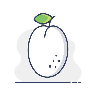 Plum with leaf vector icon. Graph symbol for food and drinks web site, apps design, mobile apps and print media, logo, UI
