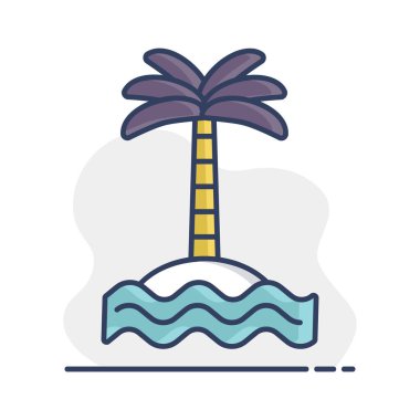 Adada tropikal palmiye ve deniz dalgaları vektör ikonu. Yaz tabelası. Seyahat ve turizm web sitesi ve uygulama tasarımı, logo, uygulama, UI için grafik sembolü