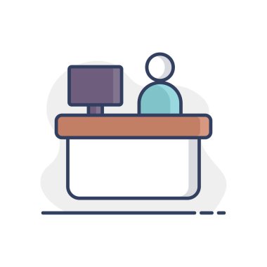 Otel resepsiyon vektörü ikonu izole etti. Seyahat ve turizm web sitesi ve uygulama tasarımı, logo, uygulama, UI için grafik sembolü