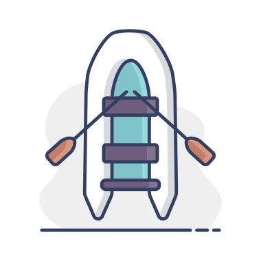 Şişirilebilir lastik tekne vektörü ikonu izole etti. Seyahat ve turizm web sitesi ve uygulama tasarımı, logo, uygulama, UI için grafik sembolü