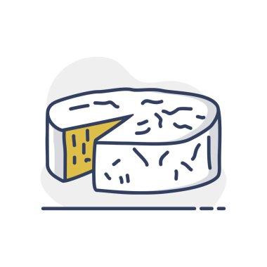 İzole edilmiş küflü yumuşak peynir. Çiftlik hayvanı işareti. Web sitenizin tasarımı için grafik sembolü, logo, uygulama, UI. Vektör illüstrasyonu