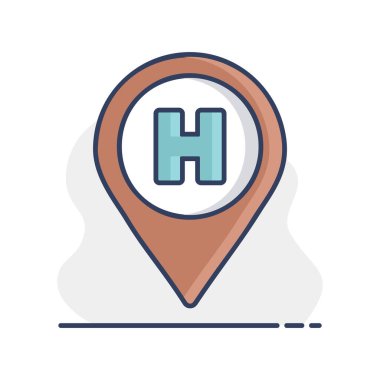 Hastane veya helikopter pisti işaretçisi izole edilmiş vektör ikonu. İlaç ve tıbbi destek işareti. Tıbbi web sitesi ve uygulama tasarımı için grafik sembolü, logo, uygulama, UI