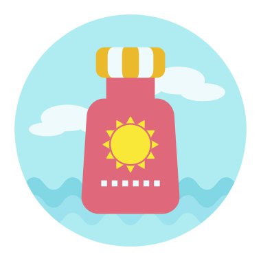 Güneş kremi vektörü izole edilmiş ikon. Yaz tabelası. Seyahat ve turizm web sitesi ve uygulama tasarımı, logo, uygulama, UI için grafik sembolü