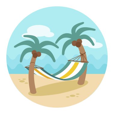 Hamak beach vektör simgesine palmiye ağaçları ile. Plaj. Yaz. Yaz. Tatil. Tatil, eps 10