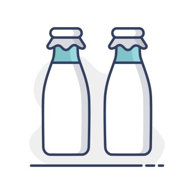 İki süt şişesi vektör simgesi. Süt ürünleri tabelası. Yemek pişirme web sitesi ve uygulama tasarımı, logo, uygulama, UI için grafik sembolü