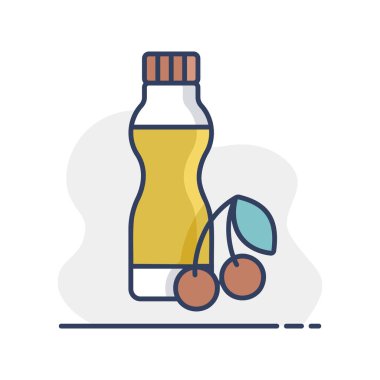 Kiraz ikonlu, içilebilir yoğurt şişesi. Süt ürünleri tabelası. Yemek pişirme web sitesi ve uygulama tasarımı, logo, uygulama, UI için grafik sembolü