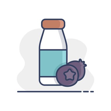 Lezzetli yaban mersini vektör ikonuyla birlikte içilebilir yoğurt şişesi. Süt ürünleri tabelası. Yemek pişirme web sitesi ve uygulama tasarımı, logo, uygulama, UI için grafik sembolü
