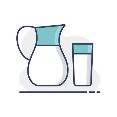 Süt testisi ve bir bardak süt vektörü ikonu. Süt ürünleri tabelası. Yemek pişirme web sitesi ve uygulama tasarımı, logo, uygulama, UI için grafik sembolü