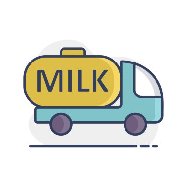 Süt teslimatı, süt vektör ikonlu kamyon. Süt ürünleri tabelası. Yemek pişirme web sitesi ve uygulama tasarımı, logo, uygulama, UI için grafik sembolü
