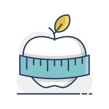 Şerit vektör simgesi ölçümlü elma. Fitness ve kilo kaybı web sitesi için grafik sembolü ve uygulama tasarımı, logo, uygulama, UI