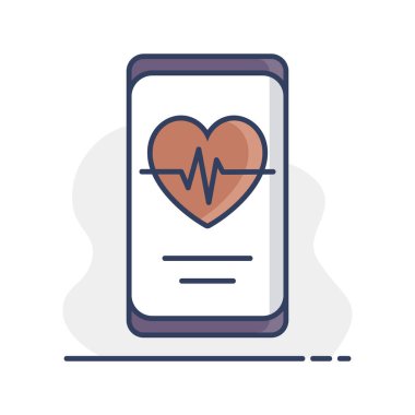 Akıllı telefon vektör simgesinde kalp atışı. Fitness ve kilo kaybı web sitesi için grafik sembolü ve uygulama tasarımı, logo, uygulama, UI