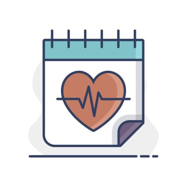 Tıbbi kontrol takvim vektör simgesi. Kardiyo eğitim takvimi işareti. Fitness ve kilo kaybı web sitesi için grafik sembolü ve uygulama tasarımı, logo, uygulama, UI